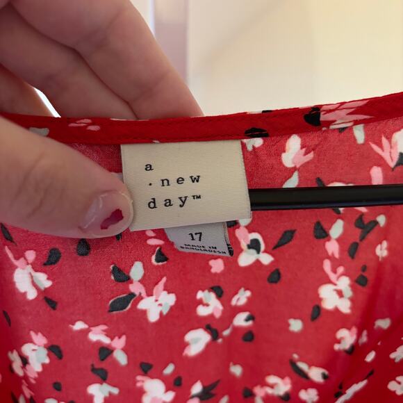 A New Day EUC Women's Short Sleeve Maxi Sundress Red Floral Size 17 - Picture 3 of 8